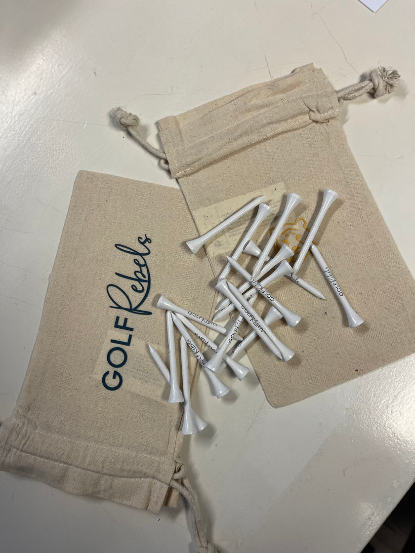 50 wooden tees & tee bag