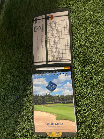 Handmade leather scorecard holder - tour model with your name.