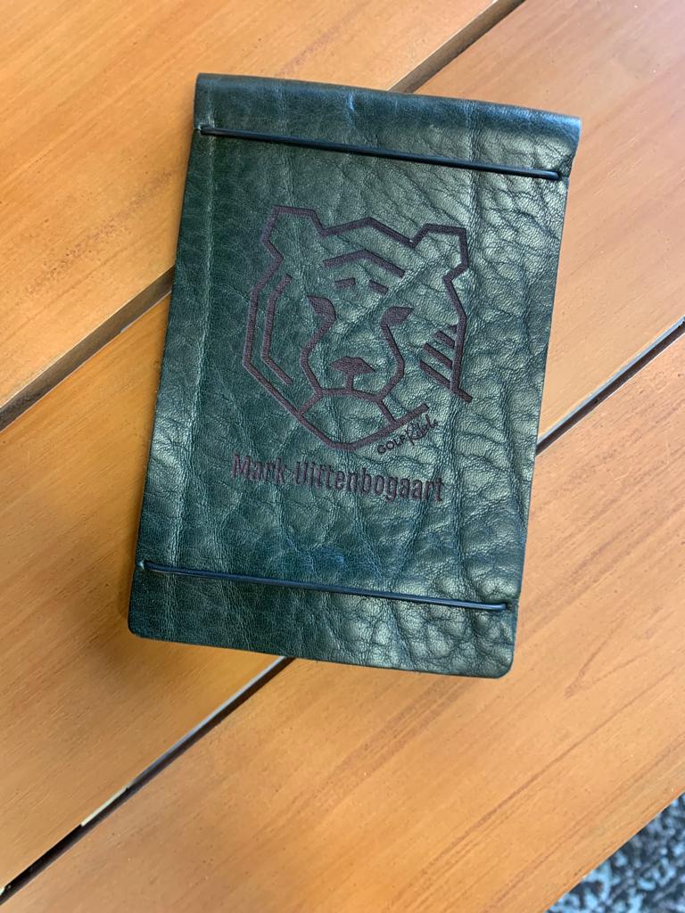 Handmade leather scorecard holder - tour model with your name.
