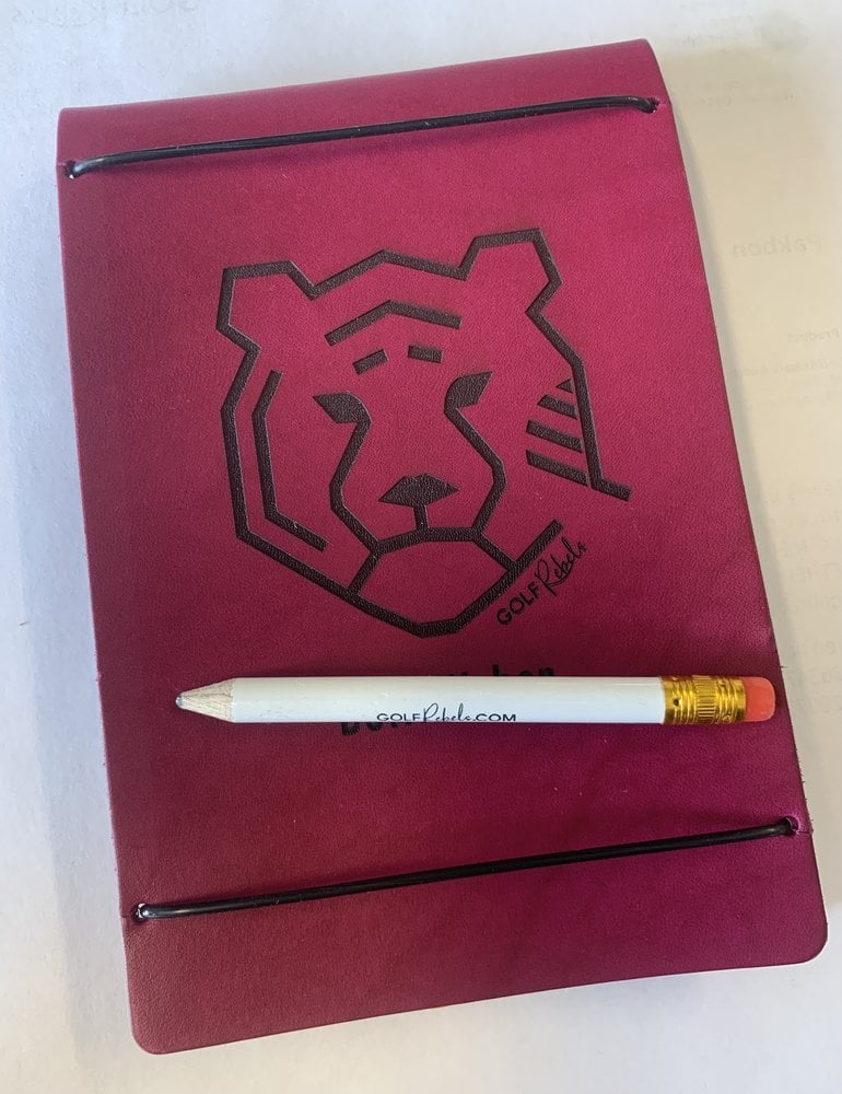 Handmade leather scorecard holder - tour model with your name.