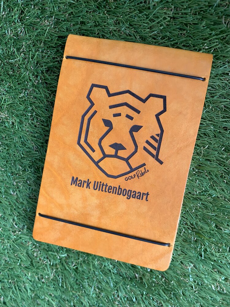 Handmade leather scorecard holder - tour model with your name.