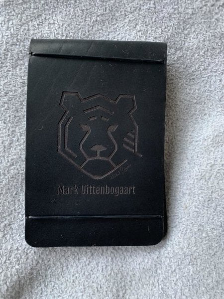 Handmade leather scorecard holder - tour model with your name.